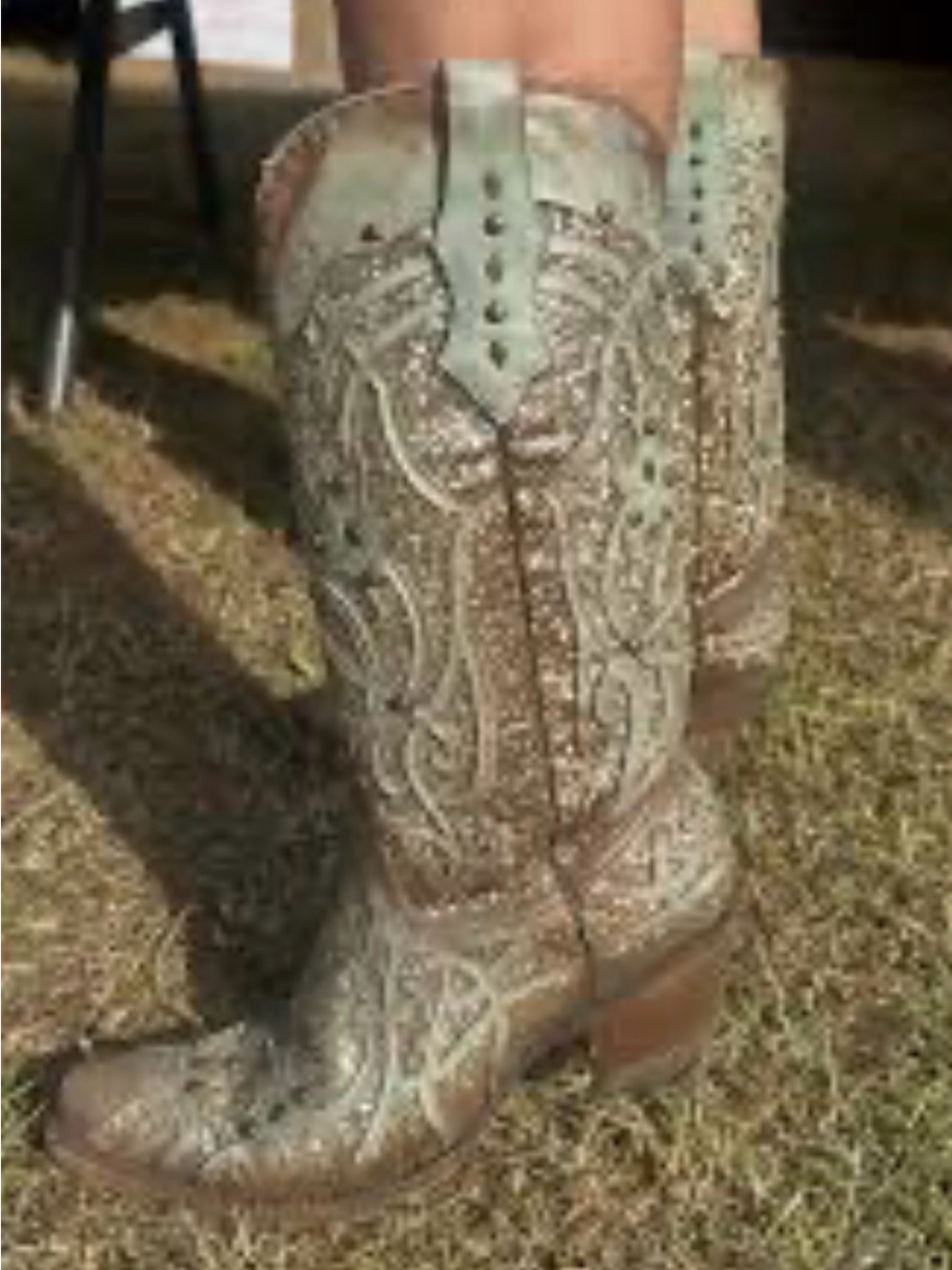 Corral Teal and Gold Glitter Embellished Western Boots - Picture 4 of 11